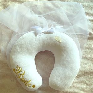 Bride travel neck pillow with veil